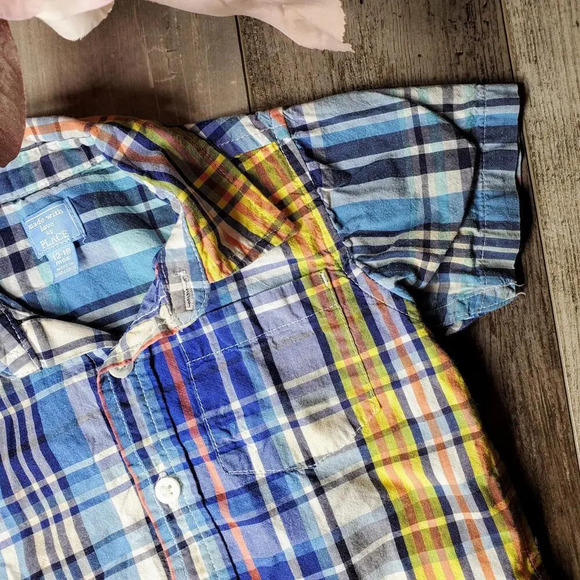 PLACE Newport 5 Shark Short Sleeve Collared Button Down Shirt Boys Size 12-18m - Picture 8 of 11
